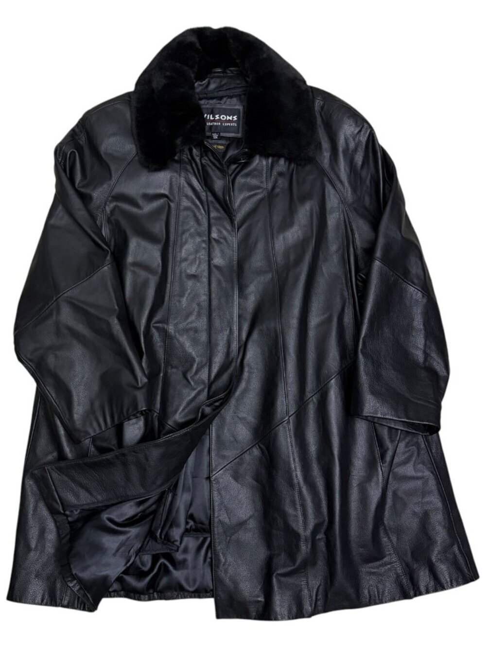 WILSONS LEATHER Faux Fur Genuine Leather Winter Parka Trench Coat Womens 2XL